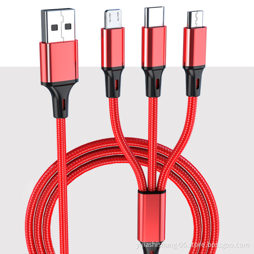 Nylon Braided Fast Charge Cables Charger 3 in 1 Micro Data USB Charging Cable